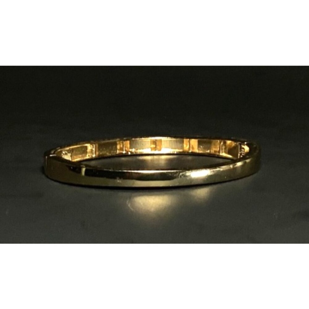 Gold Tone Hinged Metal Clamper Bangle Bracelet with Rhinestones - Picture 5 of 7